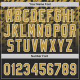 Custom Black Old Gold-White Gradient Geometric Grid Sleeve Stripes Two-Button Unisex Softball Jersey