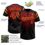 Custom Black Red-Old Gold Gradient Geometric Grid Sleeve Stripes Two-Button Unisex Softball Jersey