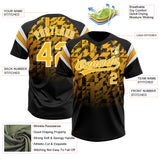 Custom Black Gold-White Gradient Geometric Grid Sleeve Stripes Two-Button Unisex Softball Jersey