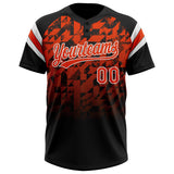 Custom Black Orange-White Gradient Geometric Grid Sleeve Stripes Two-Button Unisex Softball Jersey