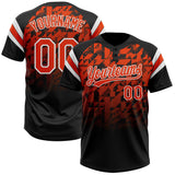 Custom Black Orange-White Gradient Geometric Grid Sleeve Stripes Two-Button Unisex Softball Jersey