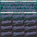 Custom Black Teal-Pink Gradient Geometric Grid Sleeve Stripes Two-Button Unisex Softball Jersey
