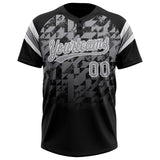 Custom Black Gray-White Gradient Geometric Grid Sleeve Stripes Two-Button Unisex Softball Jersey
