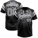 Custom Black Gray-White Gradient Geometric Grid Sleeve Stripes Two-Button Unisex Softball Jersey