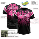 Custom Black Pink-White Gradient Geometric Grid Sleeve Stripes Two-Button Unisex Softball Jersey