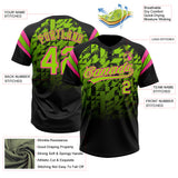 Custom Black Neon Green-Pink Gradient Geometric Grid Sleeve Stripes Two-Button Unisex Softball Jersey