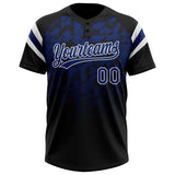 Custom Black Royal-White Gradient Geometric Grid Sleeve Stripes Two-Button Unisex Softball Jersey