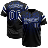 Custom Black Royal-White Gradient Geometric Grid Sleeve Stripes Two-Button Unisex Softball Jersey