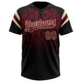 Custom Black Crimson-Cream Gradient Geometric Grid Sleeve Stripes Two-Button Unisex Softball Jersey