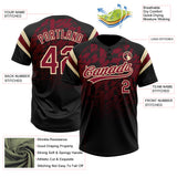 Custom Black Crimson-Cream Gradient Geometric Grid Sleeve Stripes Two-Button Unisex Softball Jersey