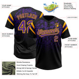 Custom Black Purple-Gold Gradient Geometric Grid Sleeve Stripes Two-Button Unisex Softball Jersey