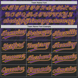 Custom Black Purple-Gold Gradient Geometric Grid Sleeve Stripes Two-Button Unisex Softball Jersey