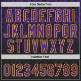 Custom Black Purple-Gold Gradient Geometric Grid Sleeve Stripes Two-Button Unisex Softball Jersey