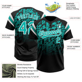 Custom Black Aqua-White Gradient Geometric Grid Sleeve Stripes Two-Button Unisex Softball Jersey