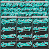 Custom Black Aqua-White Gradient Geometric Grid Sleeve Stripes Two-Button Unisex Softball Jersey