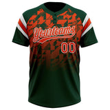 Custom Green Orange-White Gradient Geometric Grid Sleeve Stripes Two-Button Unisex Softball Jersey