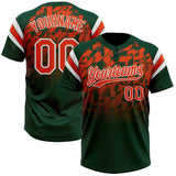 Custom Green Orange-White Gradient Geometric Grid Sleeve Stripes Two-Button Unisex Softball Jersey