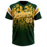 Custom Green Gold-White Gradient Geometric Grid Sleeve Stripes Two-Button Unisex Softball Jersey