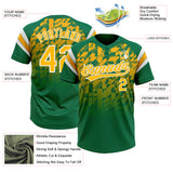Custom Kelly Green Gold-White Gradient Geometric Grid Sleeve Stripes Two-Button Unisex Softball Jersey