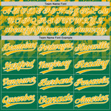 Custom Kelly Green Gold-White Gradient Geometric Grid Sleeve Stripes Two-Button Unisex Softball Jersey