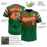Custom Kelly Green Orange-White Gradient Geometric Grid Sleeve Stripes Two-Button Unisex Softball Jersey