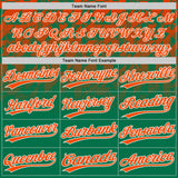 Custom Kelly Green Orange-White Gradient Geometric Grid Sleeve Stripes Two-Button Unisex Softball Jersey