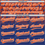Custom Royal Orange-White Gradient Geometric Grid Sleeve Stripes Two-Button Unisex Softball Jersey