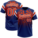 Custom Royal Orange-White Gradient Geometric Grid Sleeve Stripes Two-Button Unisex Softball Jersey