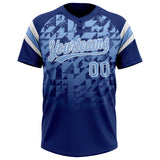 Custom Royal Light Blue-White Gradient Geometric Grid Sleeve Stripes Two-Button Unisex Softball Jersey