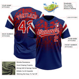 Custom Royal Red-White Gradient Geometric Grid Sleeve Stripes Two-Button Unisex Softball Jersey