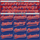 Custom Royal Red-White Gradient Geometric Grid Sleeve Stripes Two-Button Unisex Softball Jersey