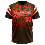 Custom Brown Orange-White Gradient Geometric Grid Sleeve Stripes Two-Button Unisex Softball Jersey