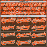 Custom Brown Orange-White Gradient Geometric Grid Sleeve Stripes Two-Button Unisex Softball Jersey