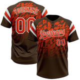 Custom Brown Orange-White Gradient Geometric Grid Sleeve Stripes Two-Button Unisex Softball Jersey
