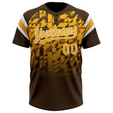 Custom Brown Gold-White Gradient Geometric Grid Sleeve Stripes Two-Button Unisex Softball Jersey
