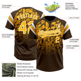 Custom Brown Gold-White Gradient Geometric Grid Sleeve Stripes Two-Button Unisex Softball Jersey