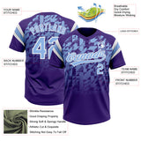 Custom Purple Light Blue-White Gradient Geometric Grid Sleeve Stripes Two-Button Unisex Softball Jersey
