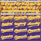 Custom Purple Gold-White Gradient Geometric Grid Sleeve Stripes Two-Button Unisex Softball Jersey