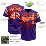 Custom Purple Orange-White Gradient Geometric Grid Sleeve Stripes Two-Button Unisex Softball Jersey