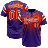 Custom Purple Orange-White Gradient Geometric Grid Sleeve Stripes Two-Button Unisex Softball Jersey