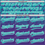Custom Purple Aqua-White Gradient Geometric Grid Sleeve Stripes Two-Button Unisex Softball Jersey