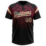 Custom Black Vintage USA Flag Crimson-Cream Gradient Geometric Grid Sleeve Stripes Two-Button Unisex Softball Jersey