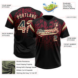 Custom Black Vintage USA Flag Crimson-Cream Gradient Geometric Grid Sleeve Stripes Two-Button Unisex Softball Jersey
