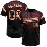 Custom Black Vintage USA Flag Crimson-Cream Gradient Geometric Grid Sleeve Stripes Two-Button Unisex Softball Jersey
