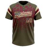 Custom Olive Vintage USA Flag Crimson-Cream Gradient Geometric Grid Sleeve Stripes Two-Button Unisex Softball Jersey