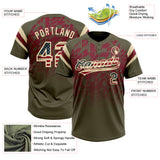 Custom Olive Vintage USA Flag Crimson-Cream Gradient Geometric Grid Sleeve Stripes Two-Button Unisex Softball Jersey