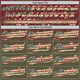 Custom Olive Vintage USA Flag Crimson-Cream Gradient Geometric Grid Sleeve Stripes Two-Button Unisex Softball Jersey