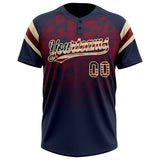 Custom Navy Vintage USA Flag Crimson-Cream Gradient Geometric Grid Sleeve Stripes Two-Button Unisex Softball Jersey