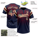 Custom Navy Vintage USA Flag Crimson-Cream Gradient Geometric Grid Sleeve Stripes Two-Button Unisex Softball Jersey