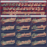 Custom Navy Vintage USA Flag Crimson-Cream Gradient Geometric Grid Sleeve Stripes Two-Button Unisex Softball Jersey